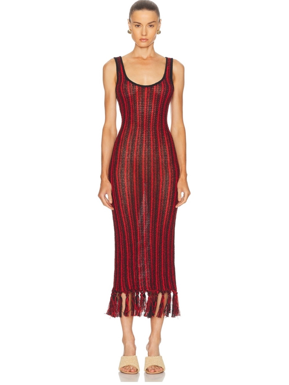 THE ELDER STATESMAN 100% cotton
Stripe Scoopneck Fringe Dress NEW